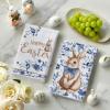 Artoid Mode Bow Rabbit Blue Porcelain Flowers Happy Easter Spring Kitchen Towels Dish Towels, 18×26 Inch Farmhouse Summer Decoration Cleaning Set of 2
