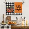 Artoid Mode Buffalo Plaid Truck Hello Pumpkin Fall Kitchen Towels Dish Towels, 18×26 Inch Farmhouse Thanksgiving Decoration Hand Towels Set of 4