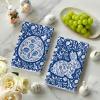 Artoid Mode Chinoiserie Rabbit Bunny Eggs Easter Flower Kitchen Towels Dish Towels, 18×26 Inch Seasonal Spring Decoration Cleaning Set of 2(Dark Blue)