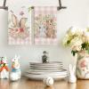 Artoid Mode Pink Buffalo Plaid Bunny Rabbit Flower Easter Kitchen Towels Dish Towels, 18×26 Inch Seasonal Decoration Hand Towels Set of 2(Pink)