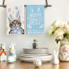 Artoid Mode Pink Rabbit Ears Cat Eggs Happy Easter Kitchen Towels Dish Towels, 18×26 Inch Spring Summer Holiday Decoration Hand Towels Set of 2(Blue)