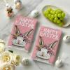 Artoid Mode Pink Rabbit Flower Wreath Happy Easter Spring Kitchen Towels Dish Towels, 18×26 Inch Farmhouse Summer Decoration Cleaning Set of 2(Pink)