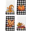 Artoid Mode Buffalo Plaid Pumpkin Truck Sunflower Gnome Fall Kitchen and Dish Towels, 18 x 26 Inch Harvest Thanksgiving Ultra Absorbent Drying Cloth Tea Towels Set of 4