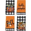 Artoid Mode Buffalo Plaid Truck Hello Pumpkin Fall Kitchen Towels Dish Towels, 18×26 Inch Farmhouse Thanksgiving Decoration Hand Towels Set of 4