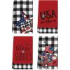 Artoid Mode Buffalo Plaid USA Stars Patriotic 4th of July Kitchen Towels Dish Towels, 18×26 Inch Memorial Day Decoration Hand Towels Set of 4