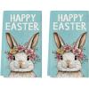 Artoid Mode Pink Rabbit Flower Wreath Happy Easter Spring Kitchen Towels Dish Towels, 18×26 Inch Farmhouse Summer Decoration Cleaning Set of 2(Blue)