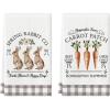 Artoid Mode Rabbit Carrot Homegrown Happiness Flower Easter Spring Kitchen Towels Dish Towels, 18×26 Inch Farmhouse Summer Decoration Cleaning Set of 2