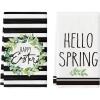 Artoid Mode Stripe Leaves Happy Easter Hello Spring Kitchen Towels Dish Towels, 18×26 Inch Farmhouse Summer Decoration Cleaning Set of 2