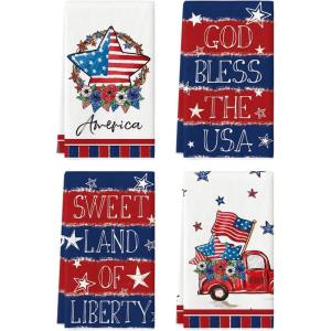 Artoid Mode American Flag Stars Stripes Truck 4th of July Kitchen Towels Dish Towels, 18×26 Inch Patriotic Memorial Day Decor Hand Towels Set of 4