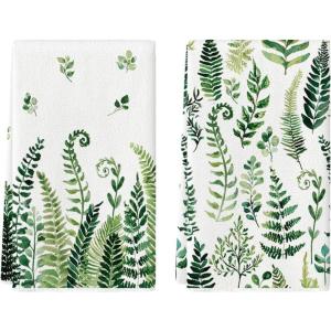 Artoid Mode Fern Leaves Spring Kitchen Towels Dish Towels, 18×26 Inch Farmhouse Summer Decoration Cleaning Set of 2