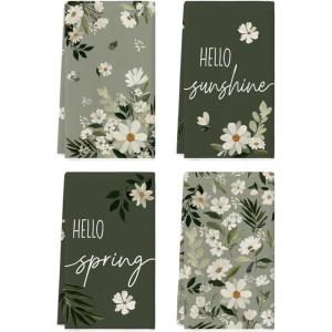 Artoid Mode Floral Hello Sunshine Spring Kitchen Towels Dish Towels, 18×26 Inch Farmhouse Summer Decoration Cleaning Set of 4