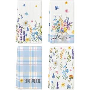 Artoid Mode Flower Vase Hello Spring Kitchen Towels Dish Towels, 18×26 Inch Seasonal Decoration Hand Towels Set of 4(Blue)