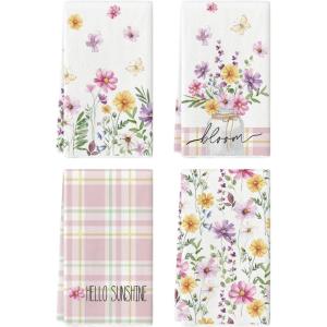 Artoid Mode Flower Vase Hello Spring Kitchen Towels Dish Towels, 18×26 Inch Seasonal Decoration Hand Towels Set of 4(Pink)