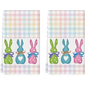 Artoid Mode Wood Stripe Rabbit Bunny Easter Kitchen Towels Dish Towels, 18×26 Inch Seasonal Spring Decoration Cleaning Set of 2(Colorful)