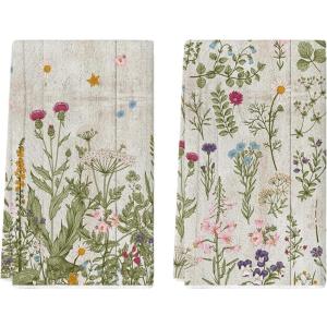 Artoid Mode Wood Wildflower Floral Kitchen Towels Dish Towels, 18×26 Inch Leaves Holiday Decoration Cleaning Set of 2(Wood)