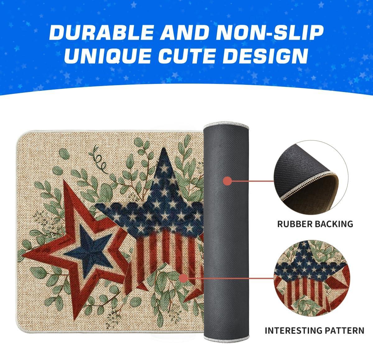 image:imageArtoid Mode America Stars Eucalyptus Patriotic 4th of July Doormat Memorial Day Home Decor Switch Rug Door Mat Floor Mat 17x29 Inch
