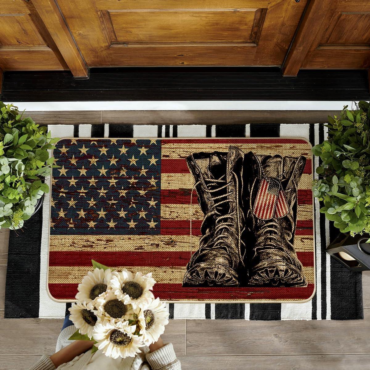 image:imageArtoid Mode American Flag Freedom Veteran Military Boots Doormat 4th of July Memorial Day Patriotic Liberty LowProfile Yard Floor Switch Mat for Indoor Outdoor 17 x 29 Inch