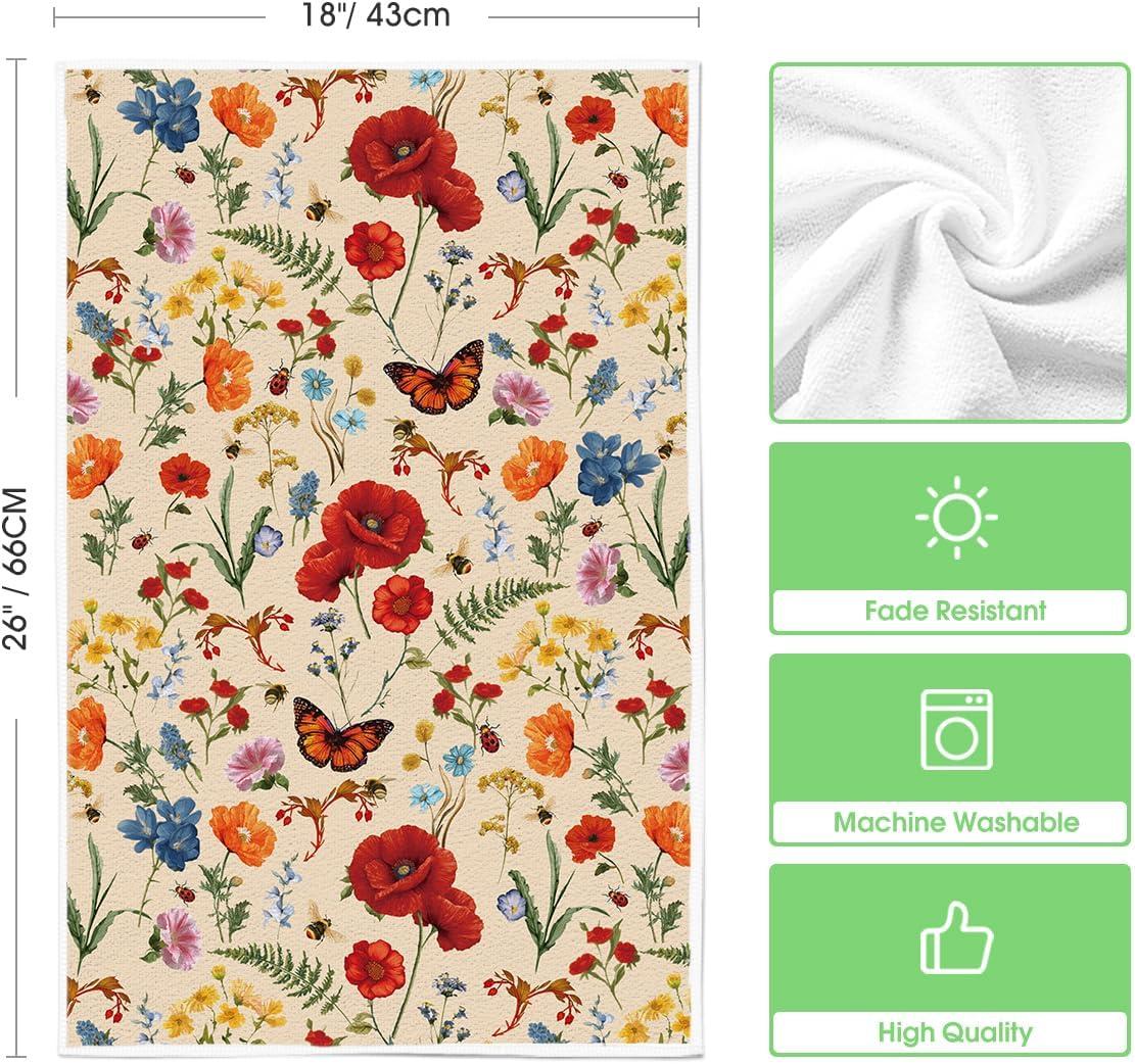 image:imageArtoid Mode Bee Butterfly Floral Spring Kitchen Towels Dish Towels 18x26 Inch Farmhouse Summer Decoration Cleaning Set of 2