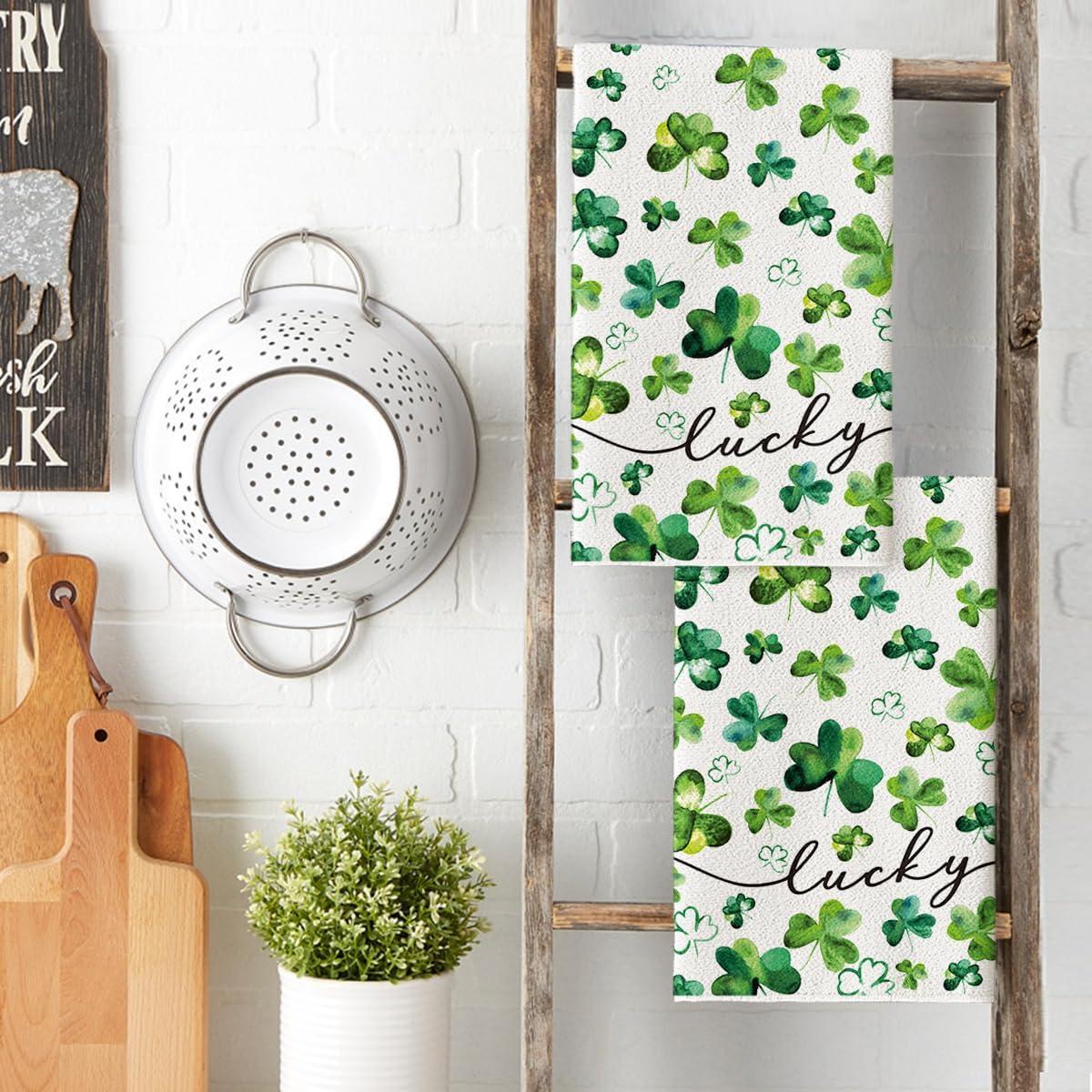 image:imageArtoid Mode Beige Clover Shamrock St Patricks Day Kitchen Towels Dish Towels 18x26 Inch Lucky Farmhouse Holiday Decoration Hand Towels Set of 2