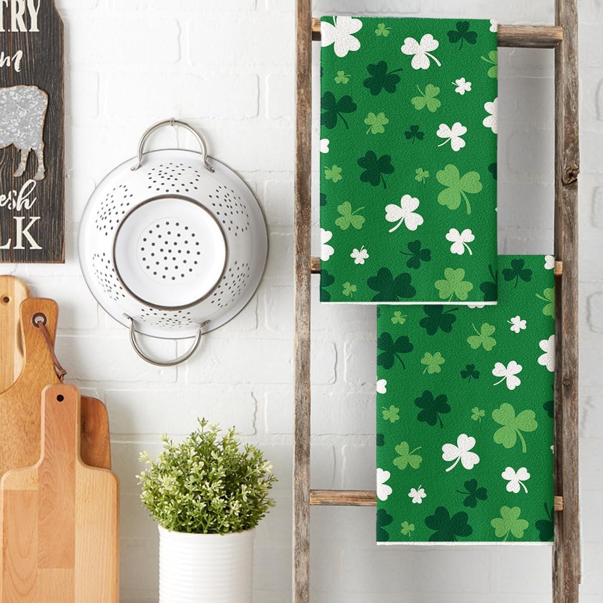 image:imageArtoid Mode Beige Clover Shamrock StPatricks Day Kitchen Towels Dish Towels 18x26 Inch Farmhouse Holiday Spring Decoration Cleaning Set of 24pcs green