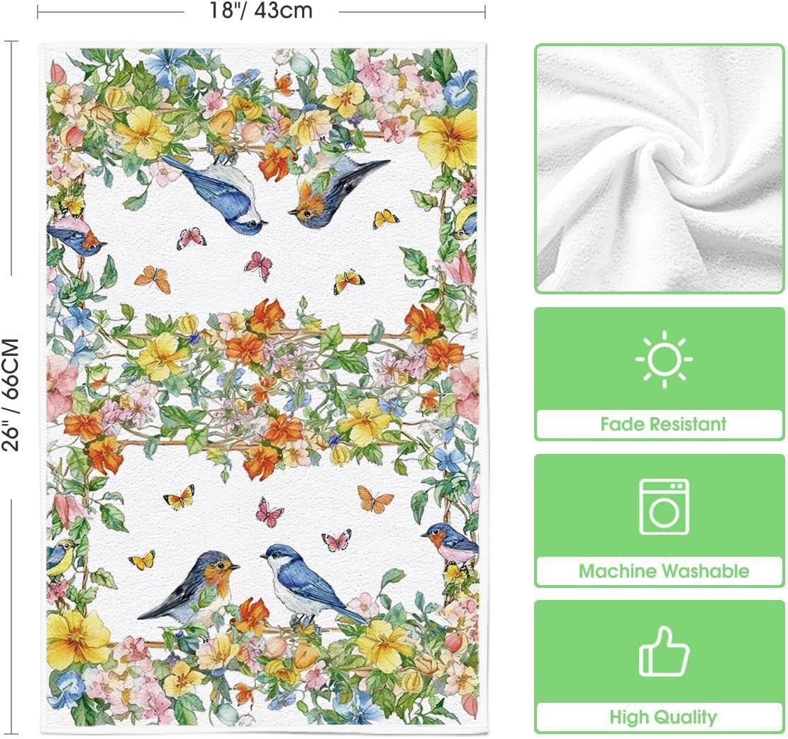 image:imageArtoid Mode Bird Butterfly Floral Spring Kitchen Towels Dish Towels 18x26 Inch Farmhouse Summer Decoration Cleaning Set of 2