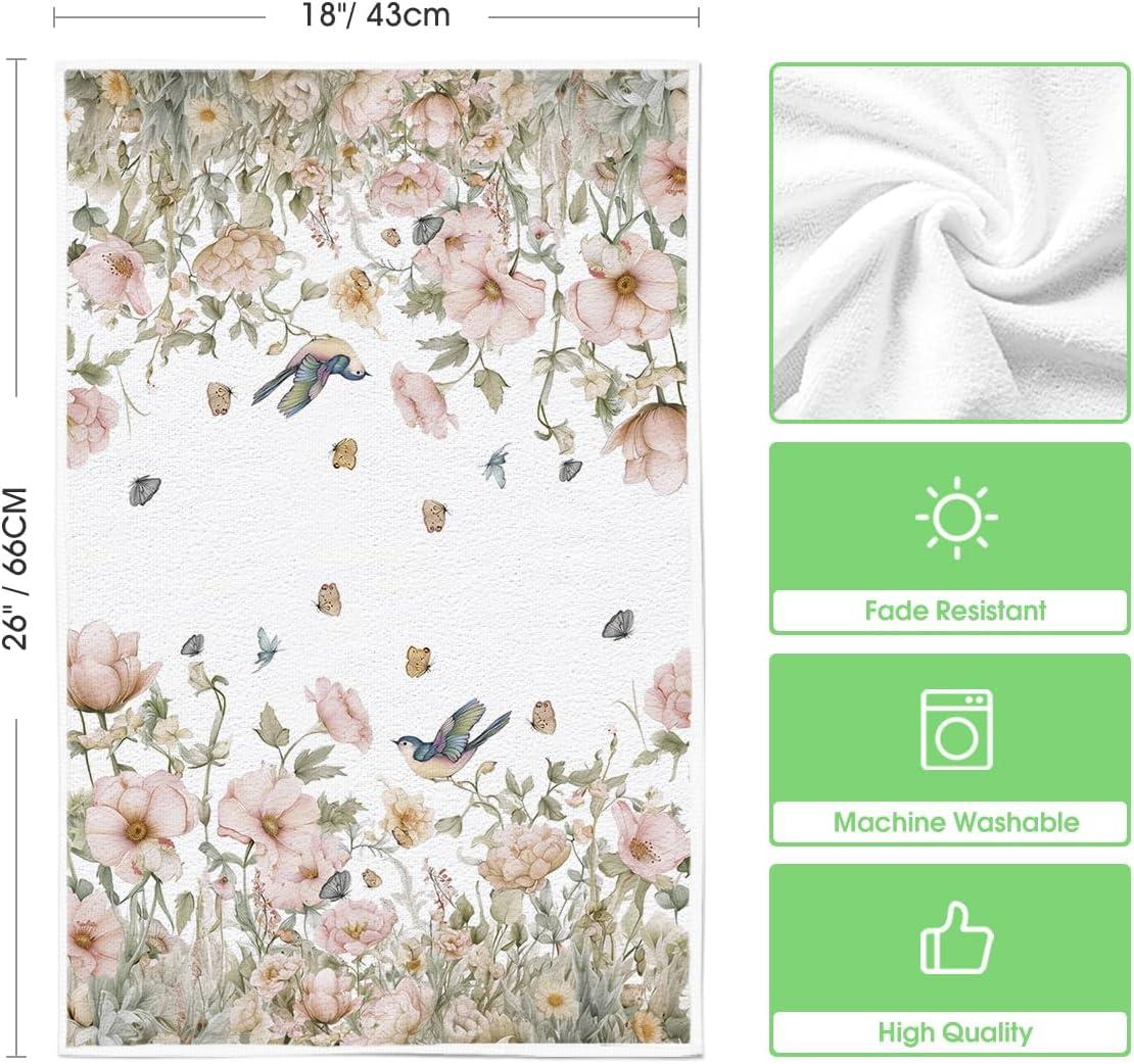 image:imageArtoid Mode Bird House Butterfly Floral Hello Spring Kitchen Towels Dish Towels 18x26 Inch Farmhouse Summer Decoration Cleaning Set of 4