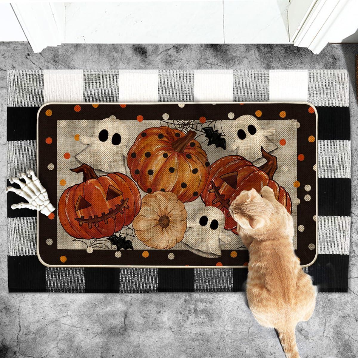 image:imageArtoid Mode Black Ghost Spooky JackOLantern Pumpkin Halloween Doormat LowProfile Switch Rug Door Home Decor Mat Floor Mat for Indoor Outdoor 17x29 InchBlack