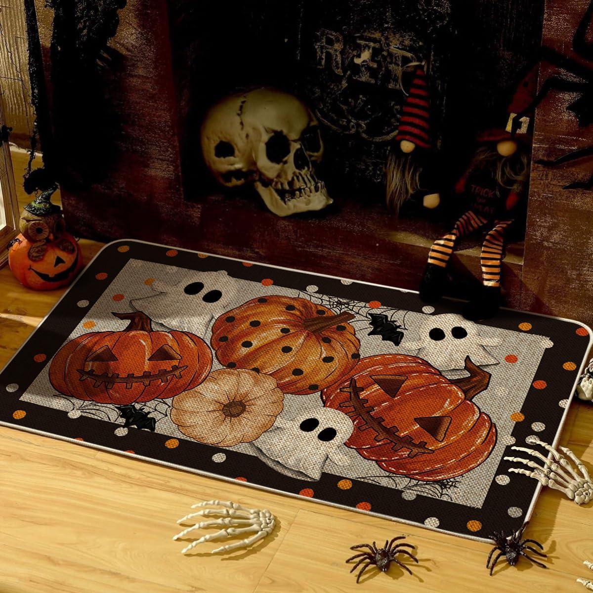 image:imageArtoid Mode Black Ghost Spooky JackOLantern Pumpkin Halloween Doormat LowProfile Switch Rug Door Home Decor Mat Floor Mat for Indoor Outdoor 17x29 InchBlack