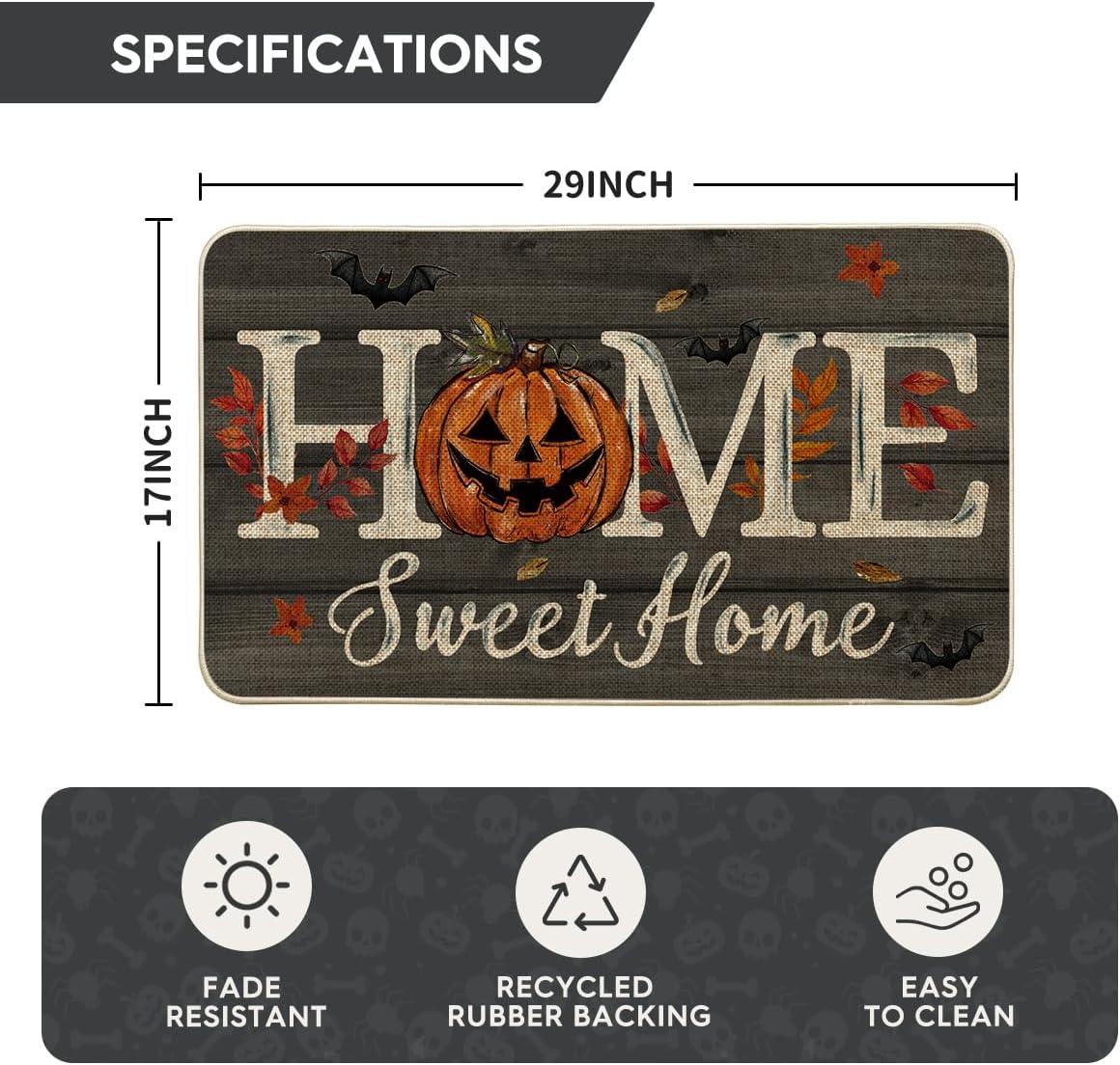 image:imageArtoid Mode Black Home Sweet Home JackOLantern Pumpkin Halloween Doormat LowProfile Switch Rug Door Home Decor Mat Floor Mat for Indoor Outdoor 17x29 InchBlack