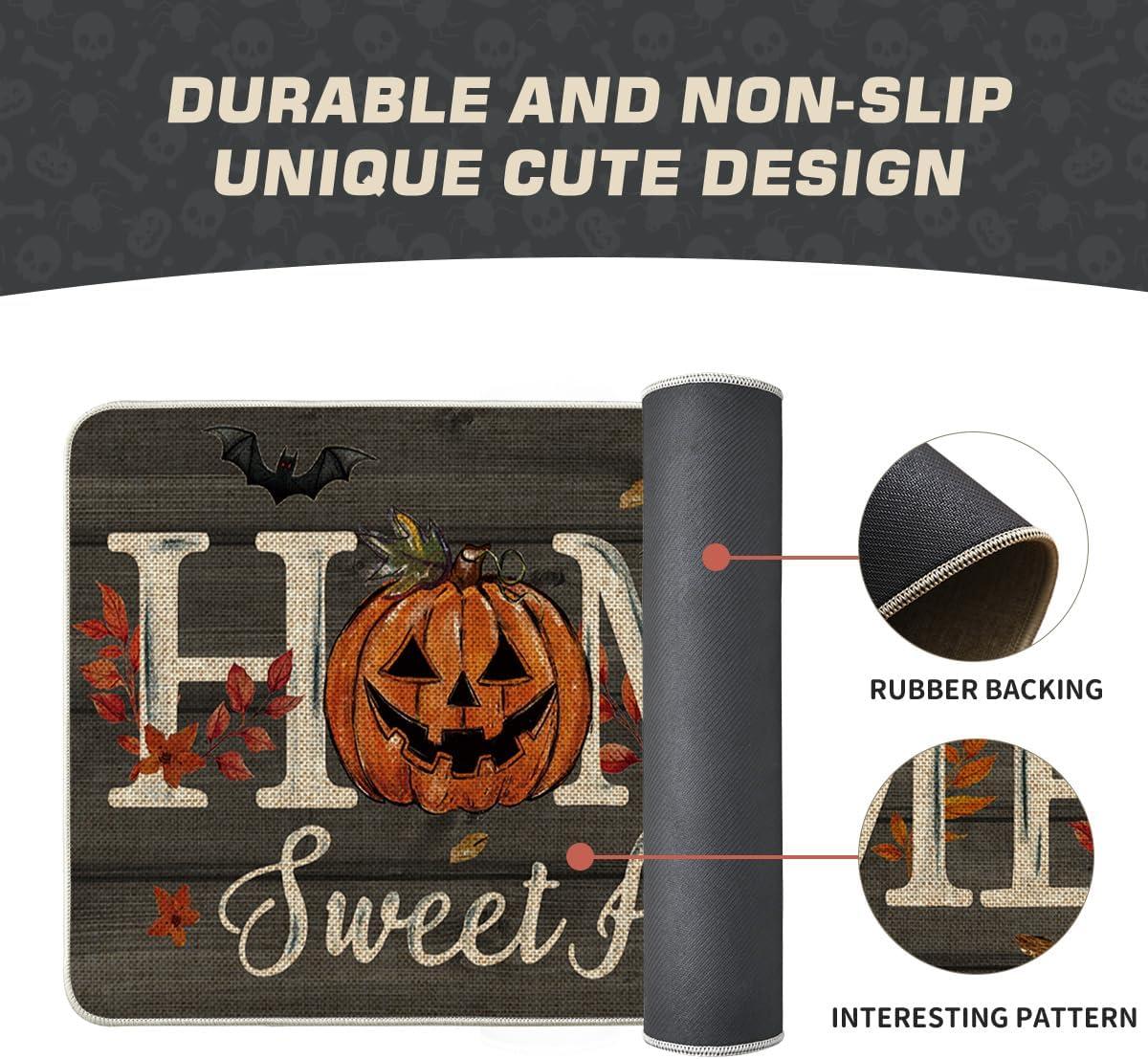 image:imageArtoid Mode Black Home Sweet Home JackOLantern Pumpkin Halloween Doormat LowProfile Switch Rug Door Home Decor Mat Floor Mat for Indoor Outdoor 17x29 InchBlack