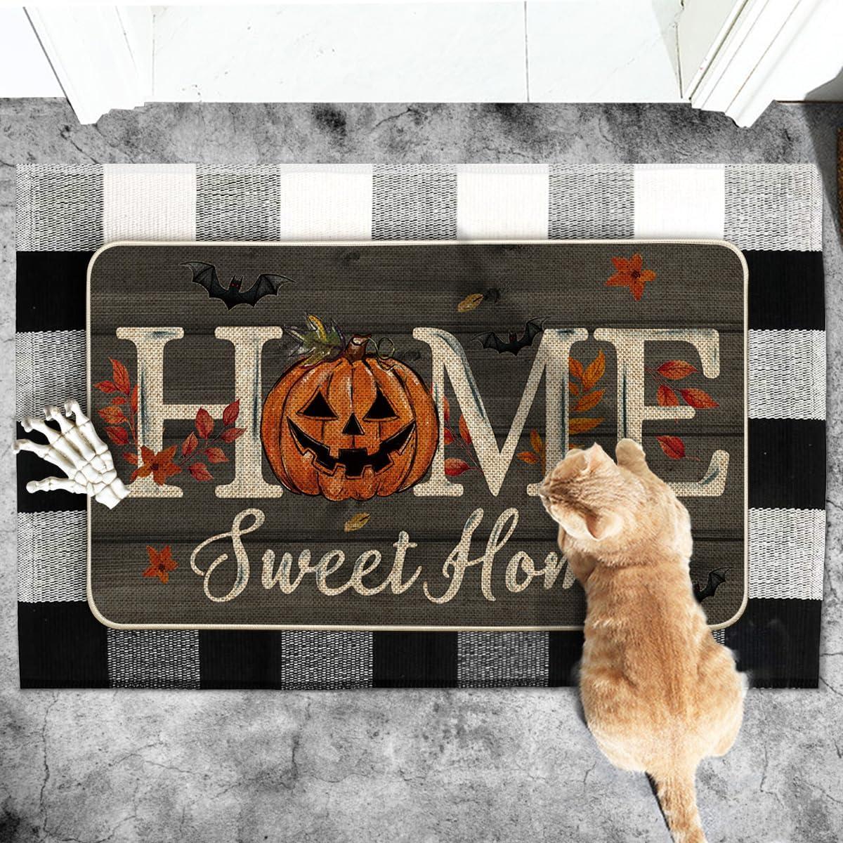 image:imageArtoid Mode Black Home Sweet Home JackOLantern Pumpkin Halloween Doormat LowProfile Switch Rug Door Home Decor Mat Floor Mat for Indoor Outdoor 17x29 InchBlack