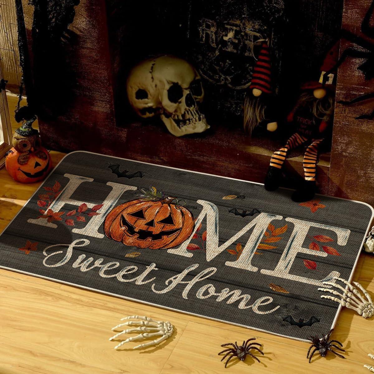 image:imageArtoid Mode Black Home Sweet Home JackOLantern Pumpkin Halloween Doormat LowProfile Switch Rug Door Home Decor Mat Floor Mat for Indoor Outdoor 17x29 InchBlack