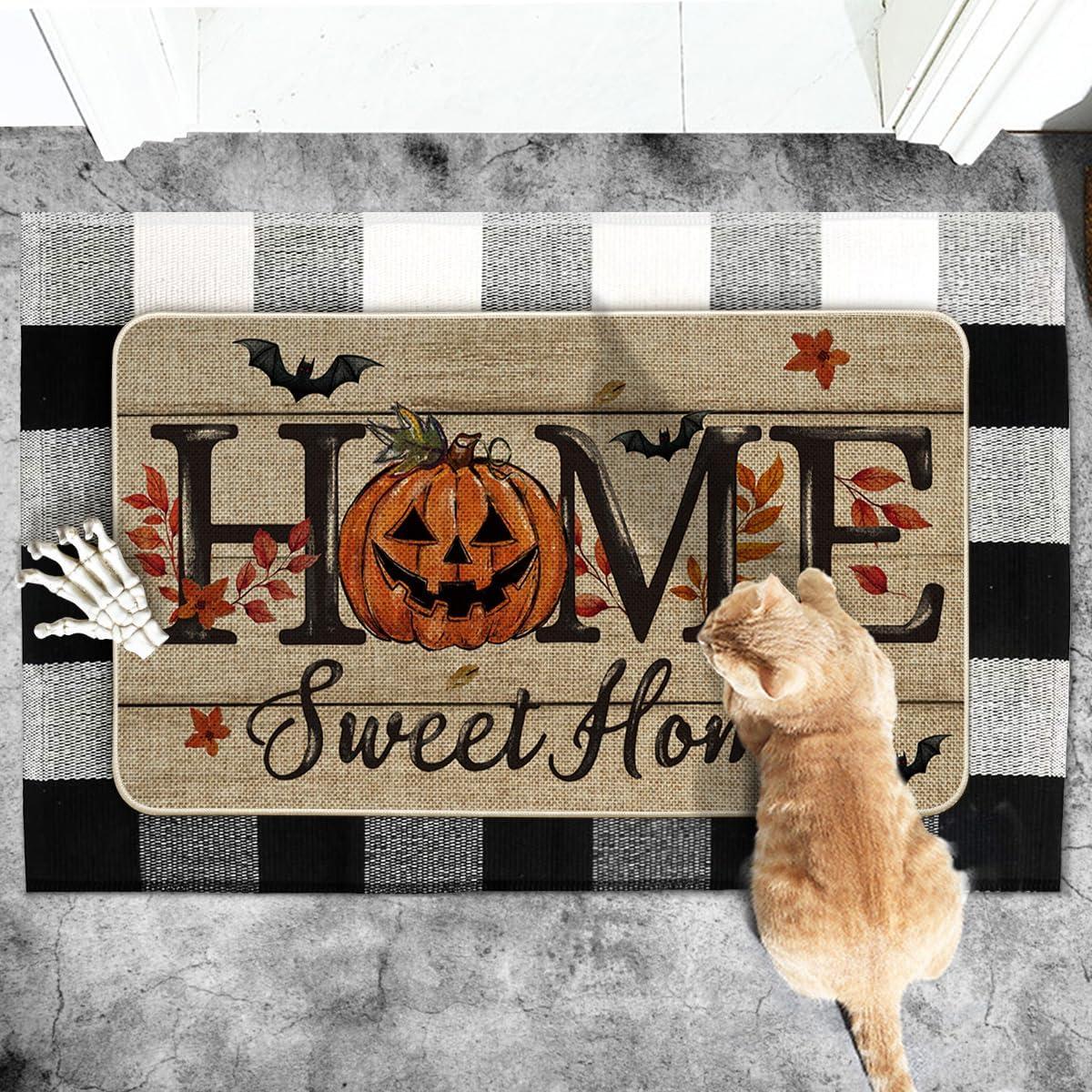 image:imageArtoid Mode Black Home Sweet Home JackOLantern Pumpkin Halloween Doormat LowProfile Switch Rug Door Home Decor Mat Floor Mat for Indoor Outdoor 17x29 InchBrown