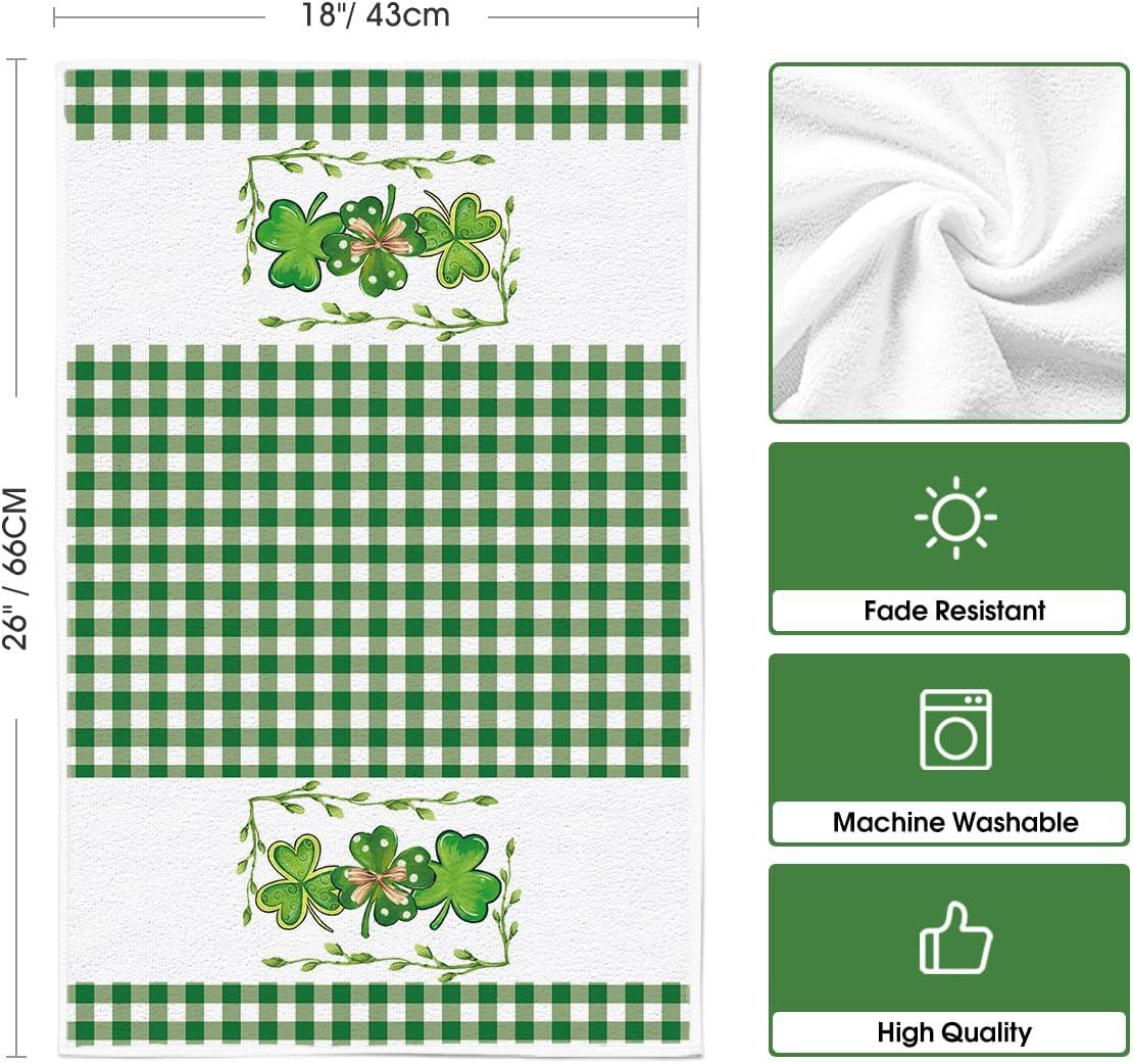 image:imageArtoid Mode Buffalo Plaid Clover Shamrock StPatricks Day Kitchen Towels Dish Towels 18x26 Inch Farmhouse Holiday Decoration Cleaning Set of 2Green