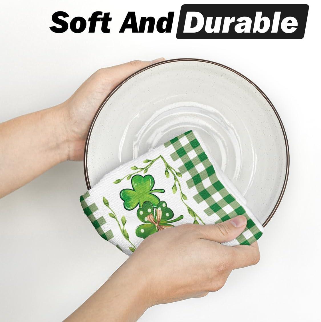 image:imageArtoid Mode Buffalo Plaid Clover Shamrock StPatricks Day Kitchen Towels Dish Towels 18x26 Inch Farmhouse Holiday Decoration Cleaning Set of 2Green