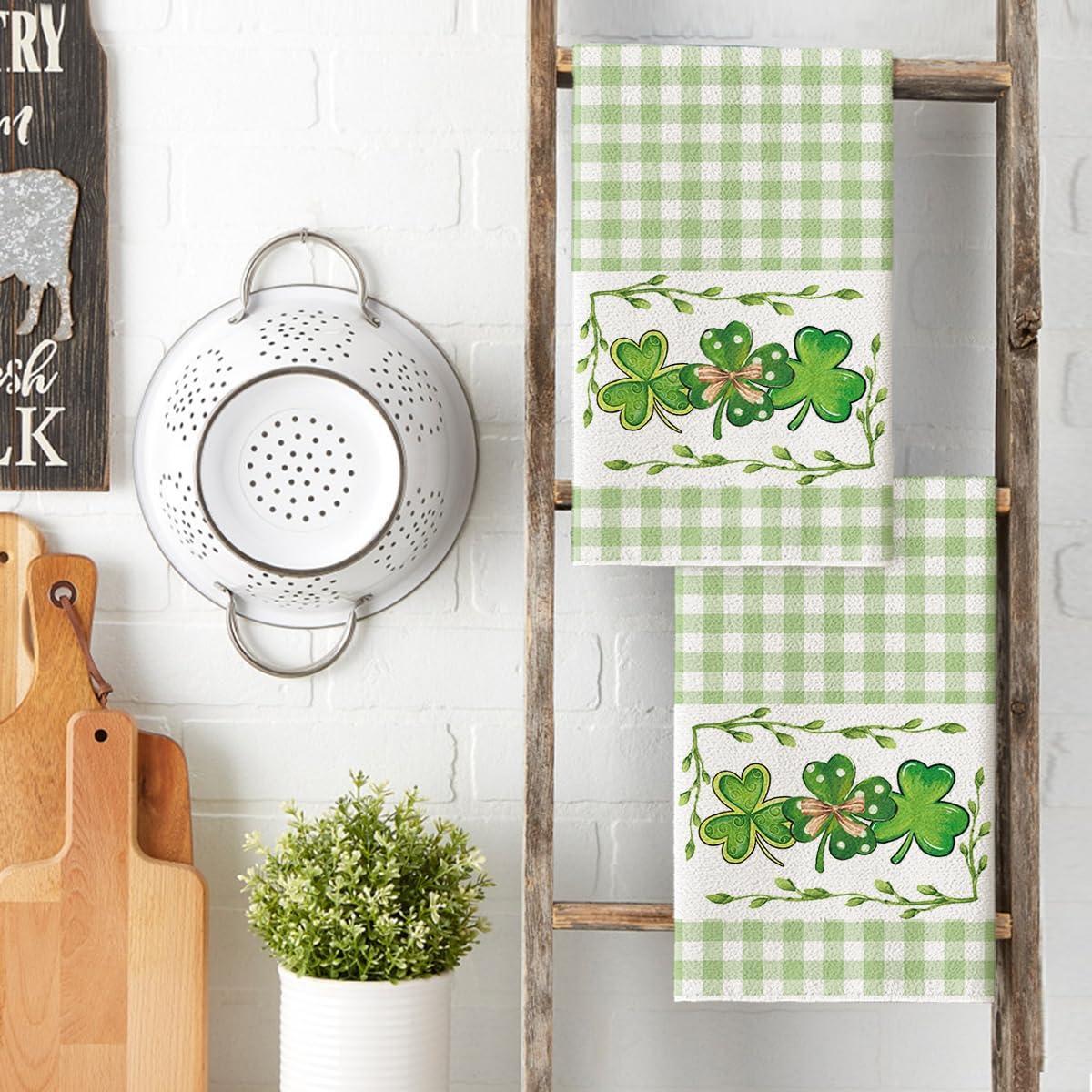 image:imageArtoid Mode Buffalo Plaid Clover Shamrock StPatricks Day Kitchen Towels Dish Towels 18x26 Inch Farmhouse Holiday Decoration Cleaning Set of 2Light Green
