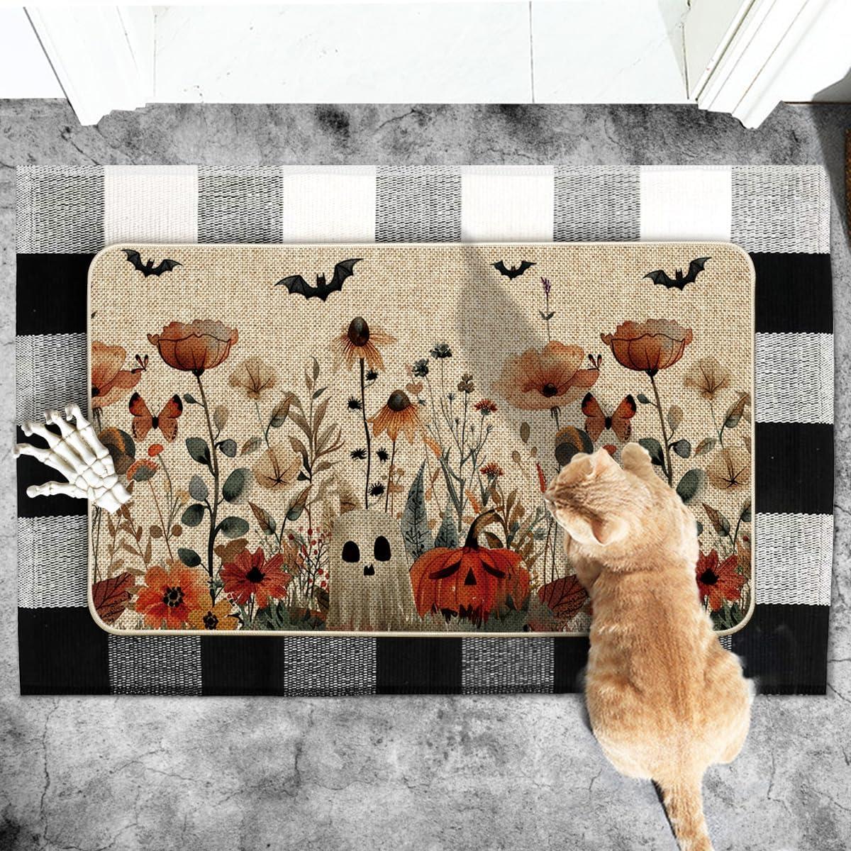 image:imageArtoid Mode Cat JackOLantern Pumpkin Halloween Doormat LowProfile Switch Rug Door Home Decor Mat Floor Mat for Indoor Outdoor 17x29 InchBeige