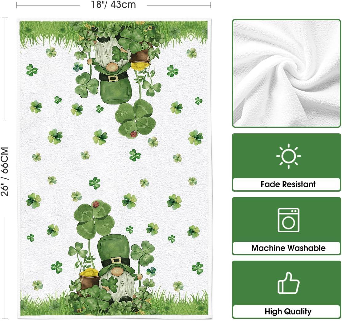 image:imageArtoid Mode Gnome Lucky Clover Shamrock StPatricks Day Kitchen Dish Towels 18x26 Inch Farmhouse Holiday Spring Decoration Cleaning Set of 2