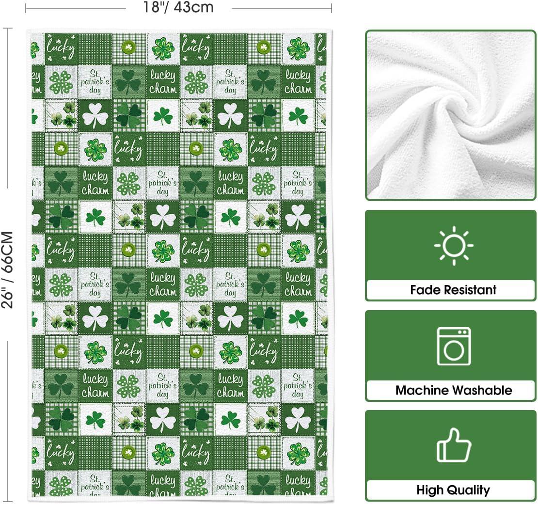 image:imageArtoid Mode Green Checkered Clover Shamrock StPatricks Day Kitchen Dish Towels 18x26 Inch Farmhouse Holiday Spring Decoration Cleaning Set of 2