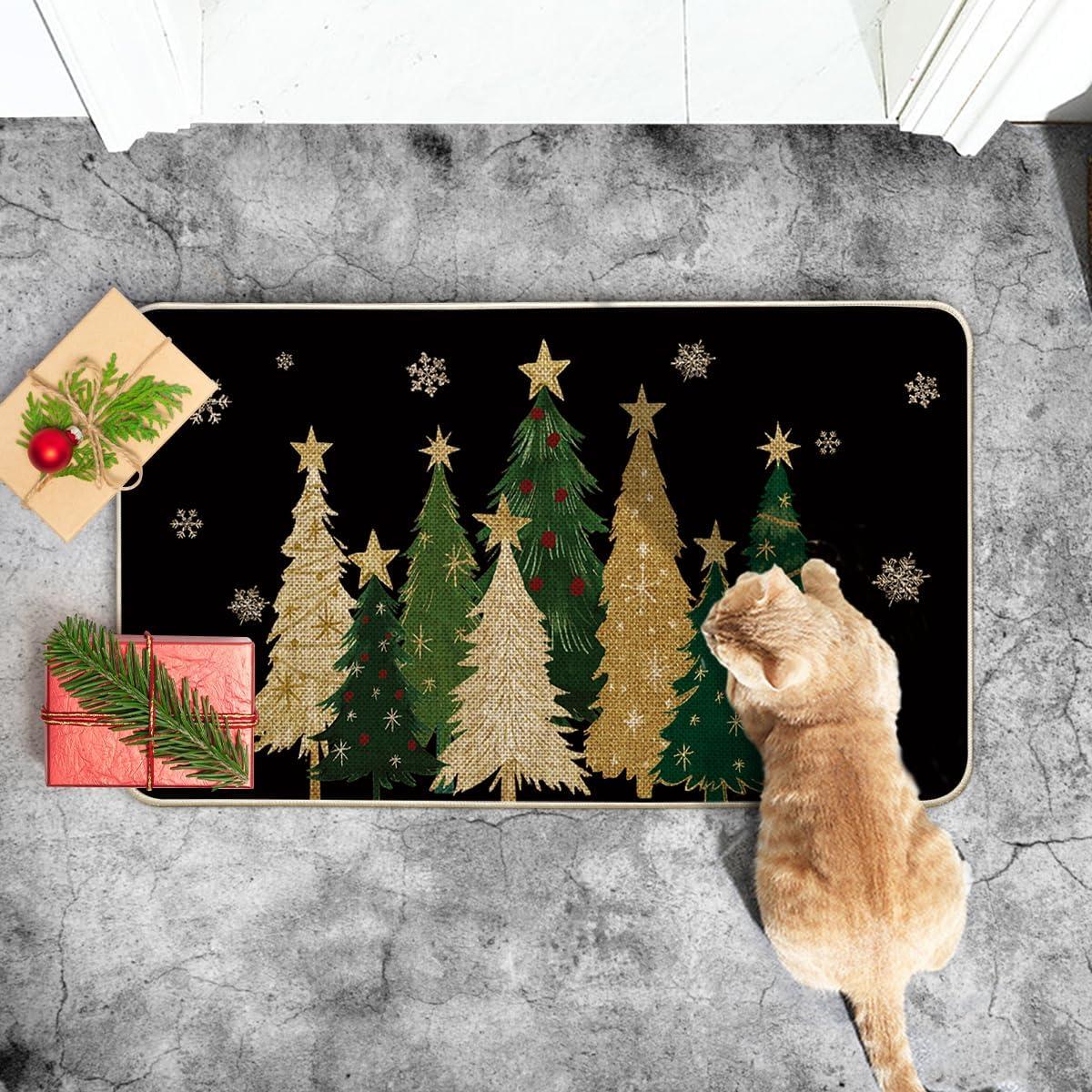 image:imageArtoid Mode Green Snowflakes Xmas Trees Christmas Doormat Winter LowProfile Switch Rug Home Decor Door Mat Floor Mat for Outdoor Indoor 17x29 InchBlack