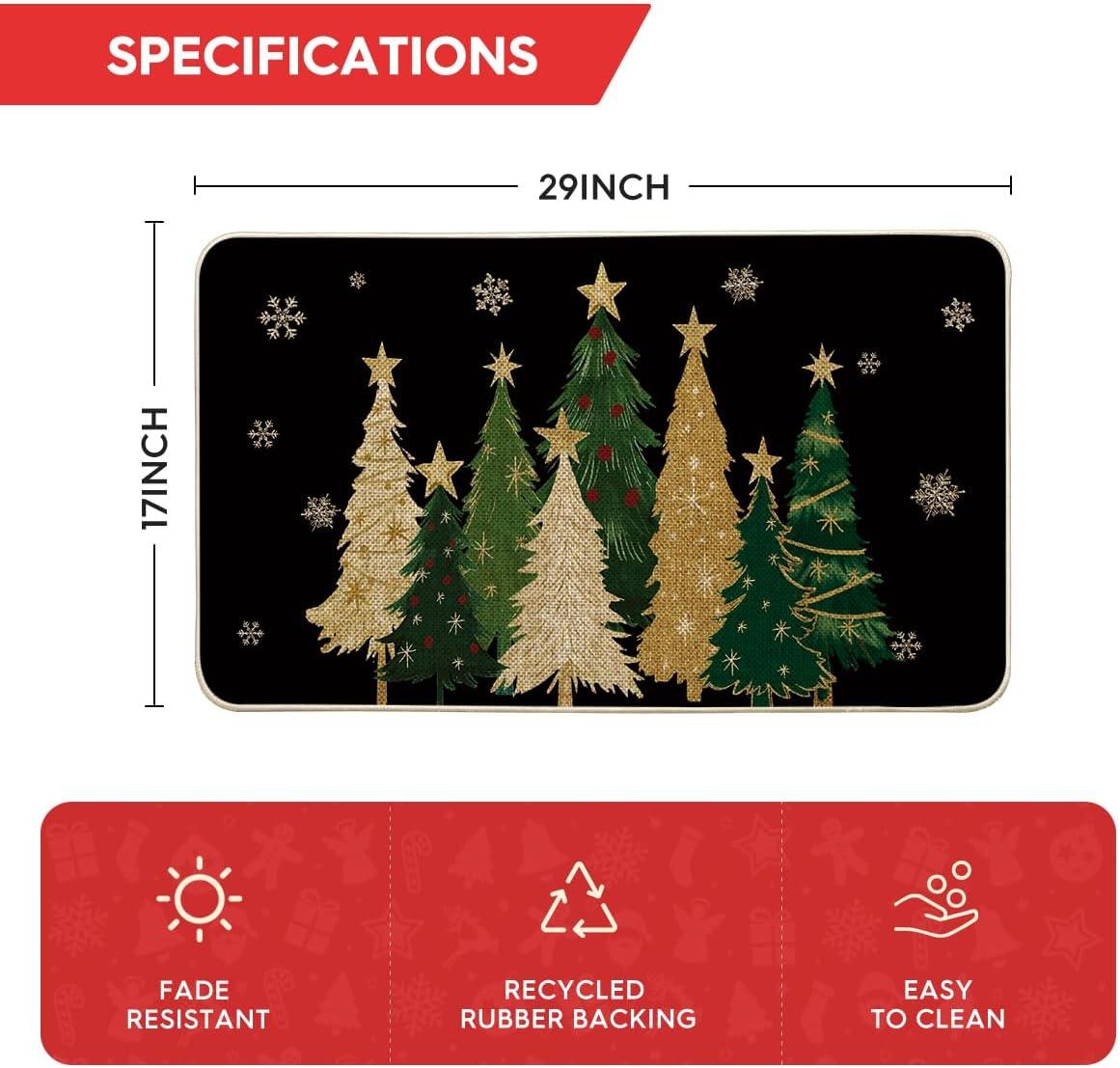 image:imageArtoid Mode Green Snowflakes Xmas Trees Christmas Doormat Winter LowProfile Switch Rug Home Decor Door Mat Floor Mat for Outdoor Indoor 17x29 InchBlack
