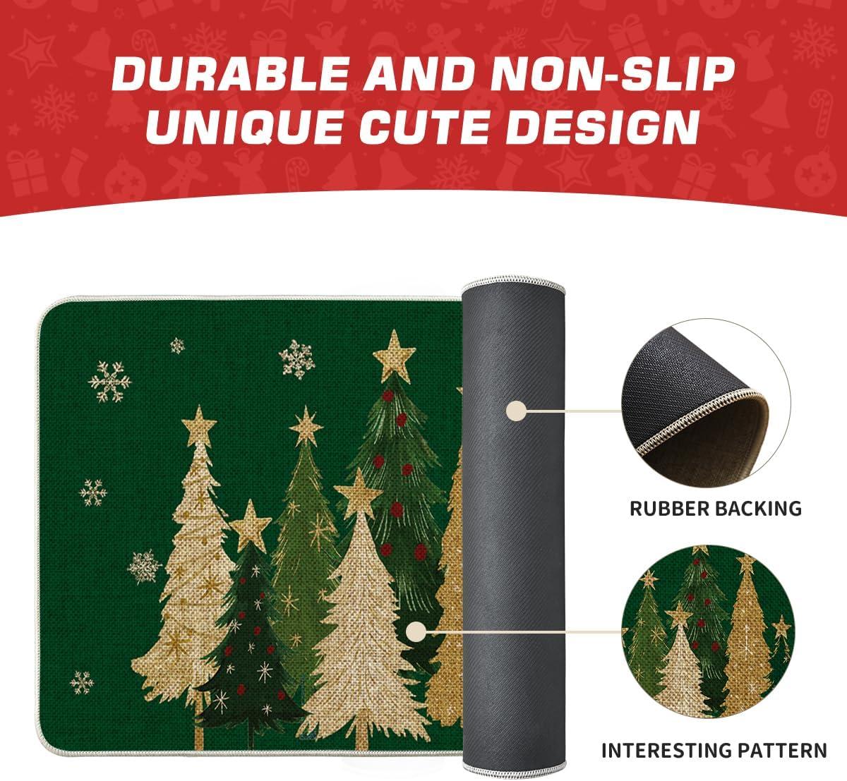 image:imageArtoid Mode Green Snowflakes Xmas Trees Christmas Doormat Winter LowProfile Switch Rug Home Decor Door Mat Floor Mat for Outdoor Indoor 17x29 InchGreen