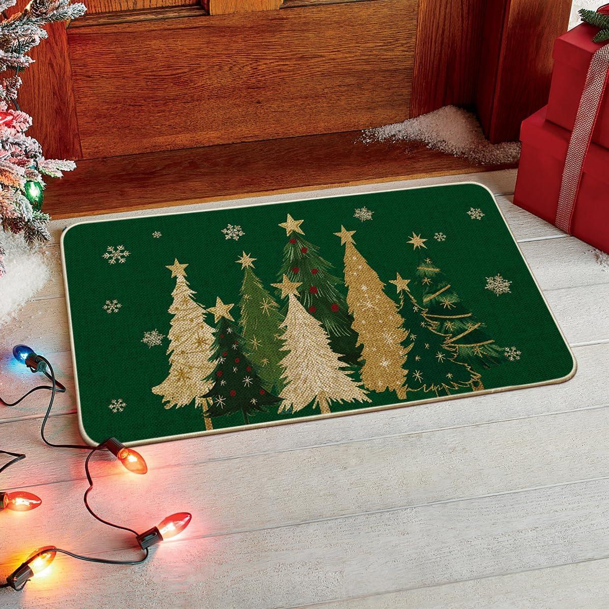 image:imageArtoid Mode Green Snowflakes Xmas Trees Christmas Doormat Winter LowProfile Switch Rug Home Decor Door Mat Floor Mat for Outdoor Indoor 17x29 InchGreen