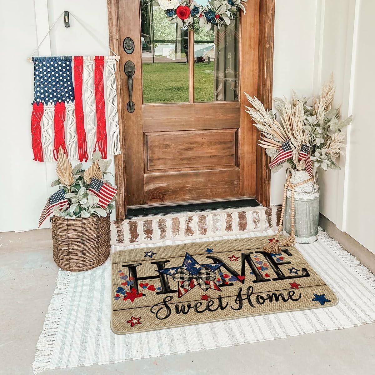 image:imageArtoid Mode Home Sweet Home Blue Star Patriotic 4TH of July Doormat Memorial Day Home Decor LowProfile Switch Rug Door Mat Floor Mat for Indoor Outdoor 17x29 Inch