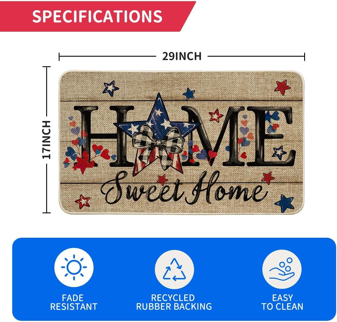 image:imageArtoid Mode Home Sweet Home Blue Star Patriotic 4TH of July Doormat Memorial Day Home Decor LowProfile Switch Rug Door Mat Floor Mat for Indoor Outdoor 17x29 Inch