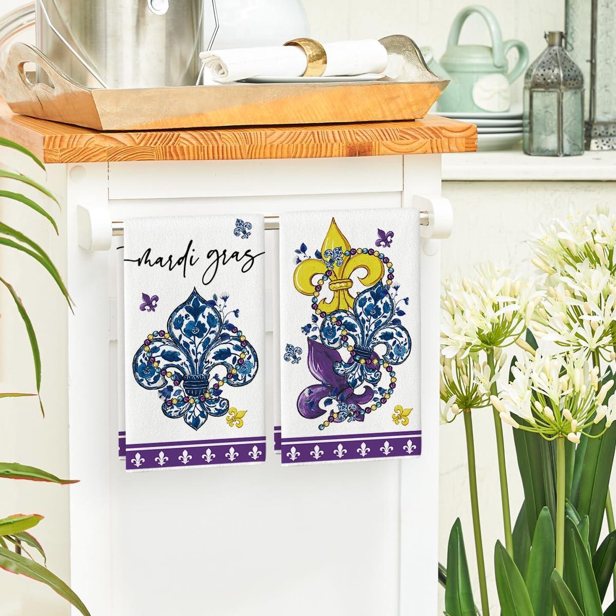 image:imageArtoid Mode Iris Florals Colorful Beads Mardi Gras Kitchen Towels Dish Towels 18x26 Inch Farmhouse Decoration Cleaning Set of 2
