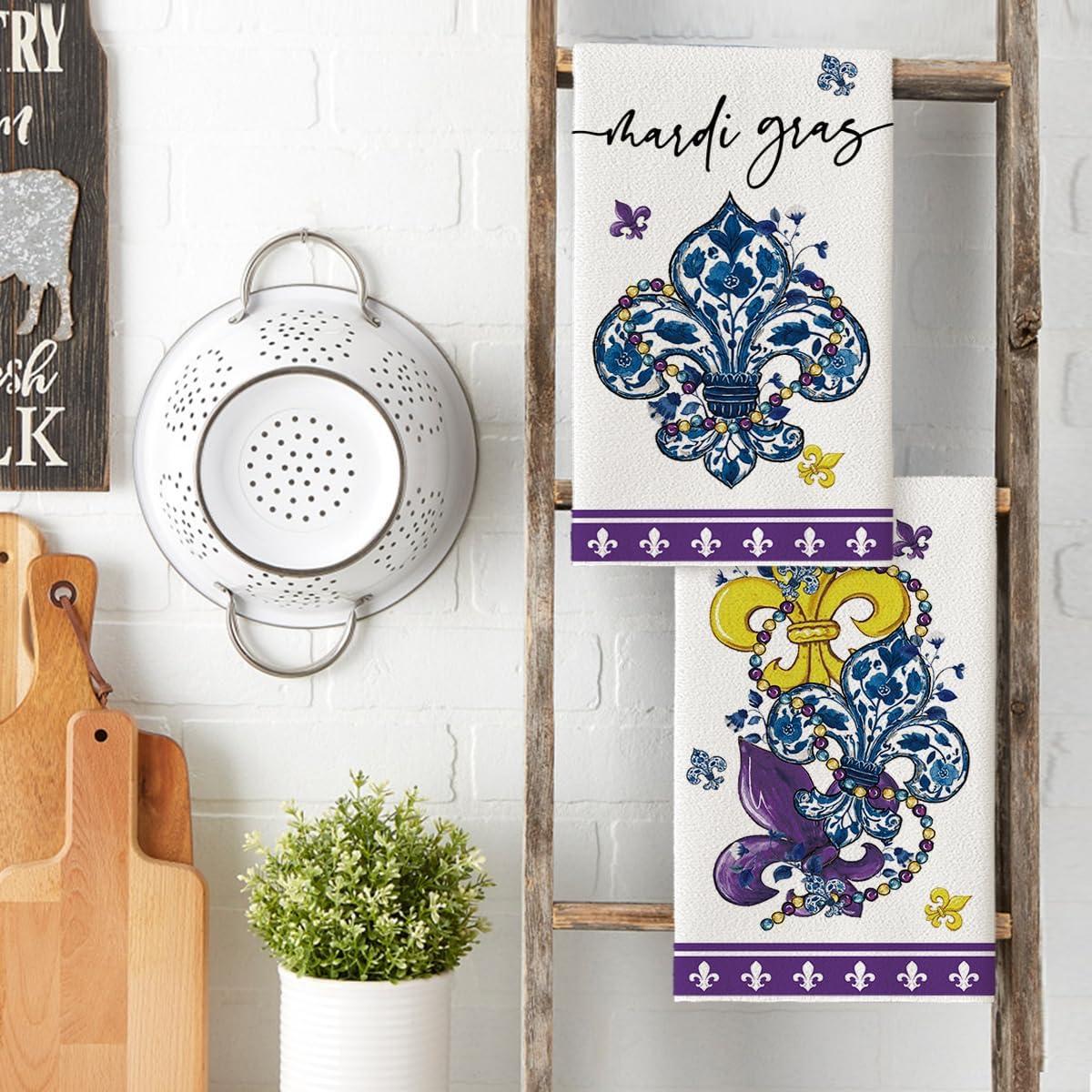 image:imageArtoid Mode Iris Florals Colorful Beads Mardi Gras Kitchen Towels Dish Towels 18x26 Inch Farmhouse Decoration Cleaning Set of 2