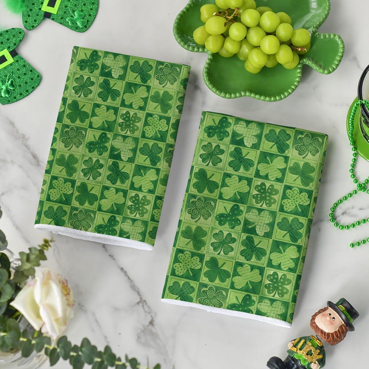 image:imageArtoid Mode Light Green Checkered Clover Shamrock StPatricks Day Kitchen Dish Towels 18x26 Inch Farmhouse Holiday Spring Decoration Cleaning Set of 2