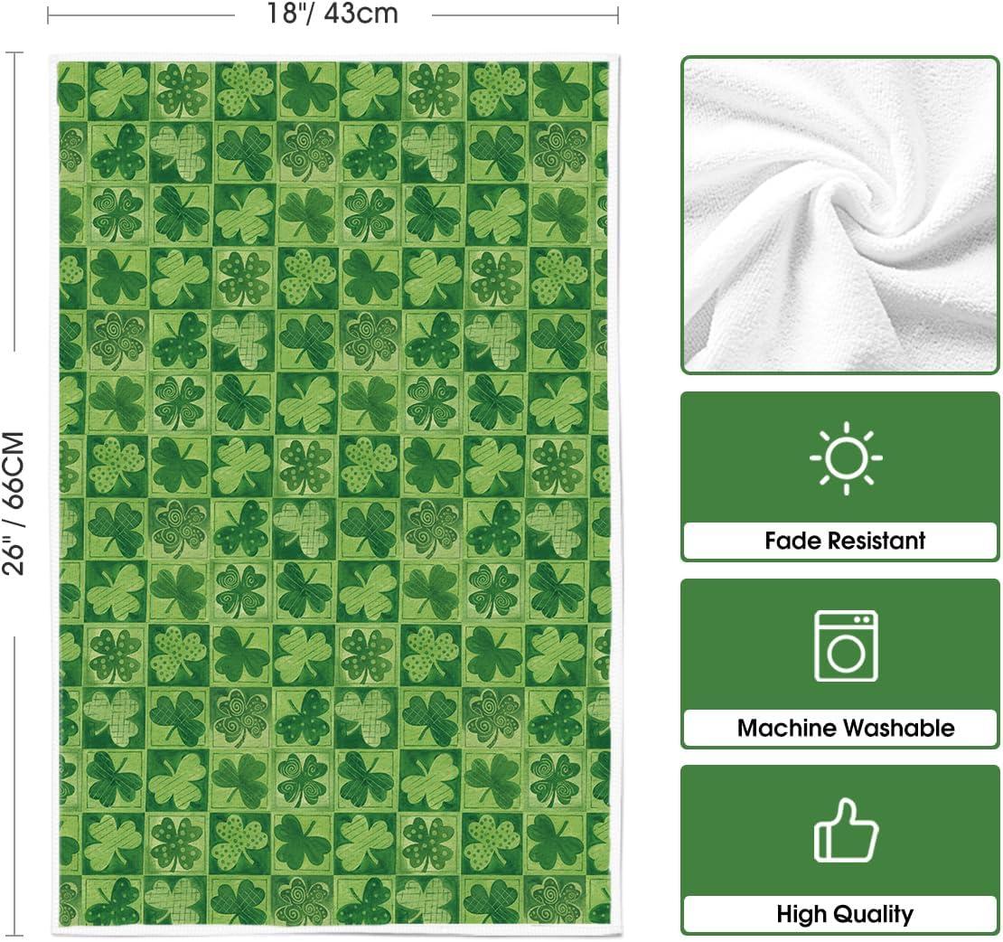image:imageArtoid Mode Light Green Checkered Clover Shamrock StPatricks Day Kitchen Dish Towels 18x26 Inch Farmhouse Holiday Spring Decoration Cleaning Set of 2