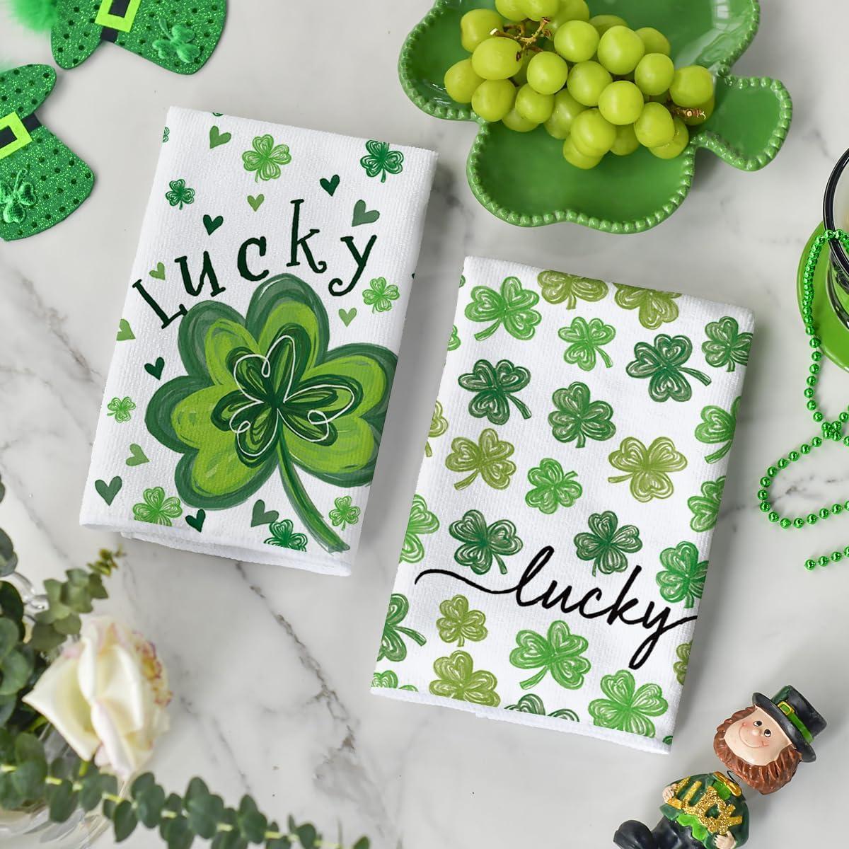 image:imageArtoid Mode Lucky Clover Shamrock StPatricks Day Kitchen Dish Towels 18x26 Inch Farmhouse Holiday Decoration Cleaning Set of 2